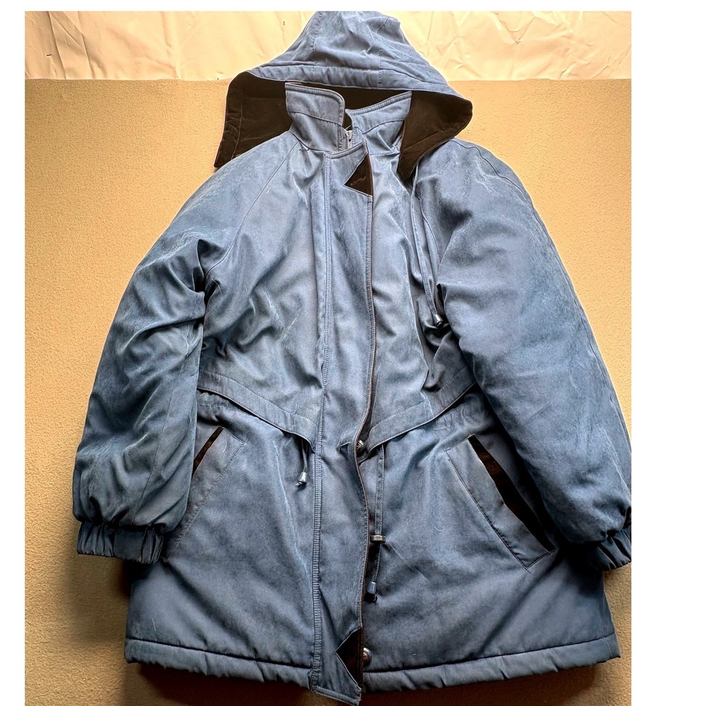IZ Sport Blue Hooded Parka Winter Coat Insulated Faux Suede Mens‎ 14/16 L